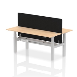 Air Back-to-Back 1800 x 600mm Height Adjustable 2 Person Bench Desk Maple Top CP Silver Frame with Black Straight Screen