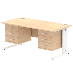 Impulse 1600 x 800mm Straight Desk Maple Top White Cable Managed Leg 2 x 3 Drawer Fixed Pedestal