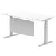 Air 1600 x 800mm Height Adjustable Desk White Top Cable Ports Silver Leg With Silver Steel Modesty Panel
