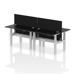 Air Back-to-Back 1200 x 600mm Height Adjustable 4 Person Bench Desk Black Top CP Silver Frame with Black Straight Screen