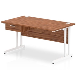 Impulse 1400 x 800mm Straight Office Desk Walnut Top White Cantilever Leg Workstation 1 x 1 Drawer Fixed Pedestal