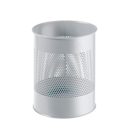 Durable Round Metal Perforated Waste Bin - Scratch Resistant Steel - 15L Grey