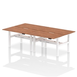 Air Back-to-Back 1400 x 800mm Height Adjustable 4 Person Bench Desk Walnut Top with Scalloped Edge White Frame