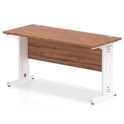 Impulse 1400 x 600mm Straight Desk Walnut Top White Cable Managed Leg