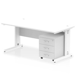 Impulse 1600 x 800mm Straight Desk White Top White Cable Managed Leg with 3 Drawer Mobile Pedestal