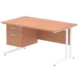 Impulse 1400 Rectangle White Cant Leg Desk Beech 1 x 2 Drawer Fixed Ped