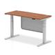 Air 1400 x 600mm Height Adjustable Desk Walnut Top Cable Ports Silver Leg With Silver Steel Modesty Panel