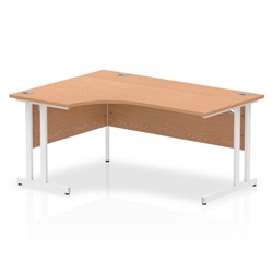Impulse 1600mm Left Crescent Desk Oak Top White Cantilever Leg