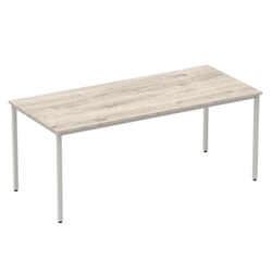 Impulse 1800mm Straight Table Grey Oak Top Silver Box Frame Leg