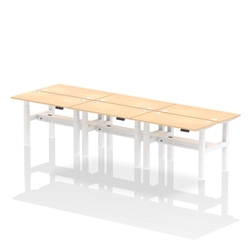 Air Back-to-Back 1200 x 600mm Height Adjustable 6 Person Bench Desk Maple Top CP White Frame