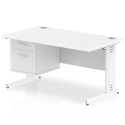 Impulse 1400 x 800mm Straight Desk White Top White Cable Managed Leg with 1 x 2 Drawer Fixed Pedestal