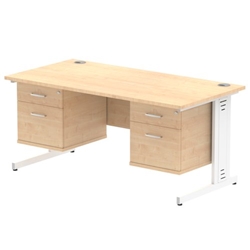 Impulse 1600 x 800mm Straight Desk Maple Top White Cable Managed Leg 2 x 2 Drawer Fixed Pedestal