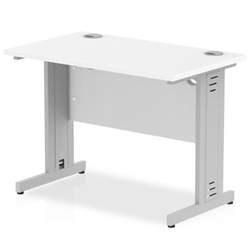 Impulse 1000 x 600mm Straight Desk White Top White Cable Managed Leg