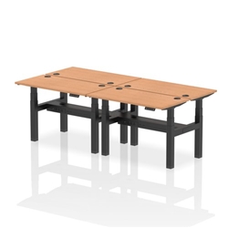 Air Back-to-Back 1200 x 600mm Height Adjustable 4 Person Bench Desk Oak Top CP Black Frame