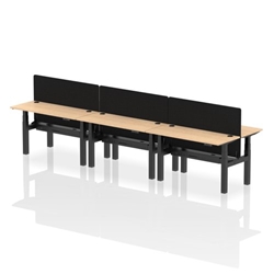 Air Back-to-Back 1400 x 600mm Height Adjustable 6 Person Bench Desk Maple Top CP Black Frame with Black Straight Screen