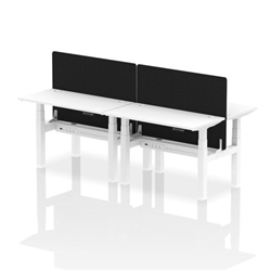 Air Back-to-Back 1200 x 600mm Height Adjustable 4 Person Bench Desk White Top CP White Frame with Black Straight Screen