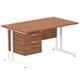 Impulse 1400 Rectangle White Cant Leg Desk WALNUT 1 x 2 Drawer Fixed Ped