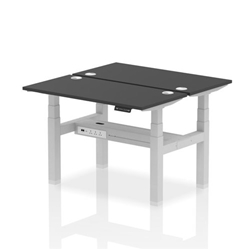 Air Back-to-Back 1200 x 600mm Height Adjustable 2 Person Office Bench Desk Black Top with Cable Ports Silver Frame