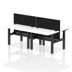 Air Back-to-Back 1200 x 800mm Height Adjustable 4 Person Bench Desk White Top CP Black Frame with Black Straight Screen