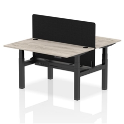 Air Back-to-Back 1400 x 800mm Height Adjustable 2 Person Bench Desk Grey Oak Top CP Black Frame with Black Straight Screen