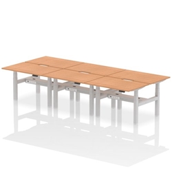 Air Back-to-Back 1200 x 800mm Height Adjustable 6 Person Bench Desk Oak Top with Scalloped Edge Silver Frame