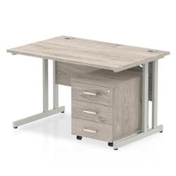 Impulse 1200 x 800mm Straight Desk Grey Oak Top White Cantilever Leg with 3 Drawer Mobile Pedestal Bundle