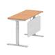 Air 1400 x 600mm Height Adjustable Desk Oak Top Cable Ports Silver Leg With Silver Steel Modesty Panel