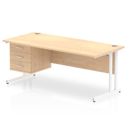 Impulse 1800 Rectangle White Cant Leg Desk MAPLE 1 x 3 Drawer Fixed Ped