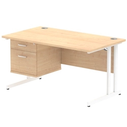 Impulse 1400 Rectangle White Cant Leg Desk MAPLE 1 x 2 Drawer Fixed Ped