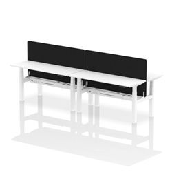 Air Back-to-Back 1600 x 600mm Height Adjustable 4 Person Bench Desk White Top CP White Frame with Black Straight Screen