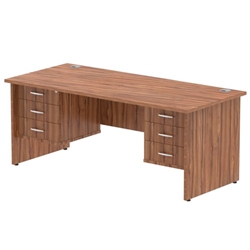 Impulse 1800 x 800mm Straight Desk Walnut Top Panel End Leg 2 x 3 Drawer Fixed Pedestal