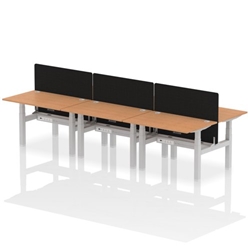 Air Back-to-Back 1200 x 800mm Height Adjustable 6 Person Bench Desk Oak Top CP Silver Frame with Black Straight Screen