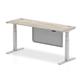Air 1800 x 600mm Height Adjustable Desk Grey Oak Top Cable Ports Silver Leg With Silver Steel Modesty Panel