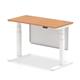 Air 1200 x 600mm Height Adjustable Desk Oak Top Cable Ports White Leg With White Steel Modesty Panel