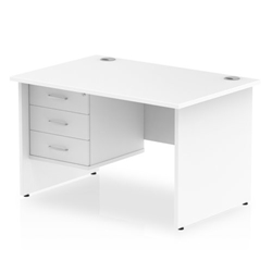 Impulse 1200 Rectangle Panel End Leg Desk WHITE 1 x 3 Drawer Fixed Ped