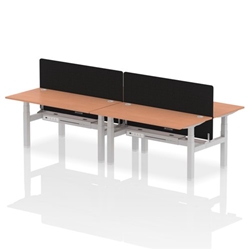 Air Back-to-Back 1600 x 800mm Height Adjustable 4 Person Bench Desk Beech Top CP Silver Frame with Black Straight Screen