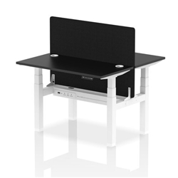 Air Back-to-Back 1200 x 600mm Height Adjustable 2 Person Bench Desk Black Top CP White Frame with Black Straight Screen