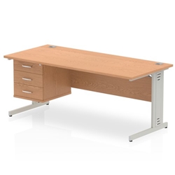 Impulse 1800 x 800mm Straight Desk Oak Top Silver Cable Managed Leg 1 x 3 Drawer Fixed Pedestal