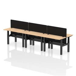 Air Back-to-Back 1200 x 600mm Height Adjustable 6 Person Bench Desk Maple Top CP Black Frame with Black Straight Screen