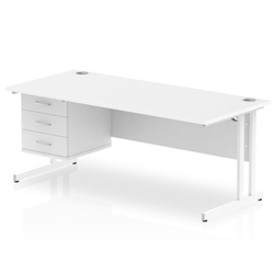 Impulse 1800 Rectangle White Cant Leg Desk WHITE 1 x 3 Drawer Fixed Ped