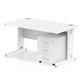 Impulse 1400 x 800mm Straight Desk White Top White Cable Managed Leg with 3 Drawer Mobile Pedestal Bundle