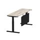 Air 1800 x 600mm Height Adjustable Desk Grey Oak Top Cable Ports Black Leg With Black Steel Modesty Panel