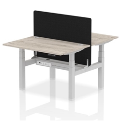 Air Back-to-Back 1200 x 800mm Height Adjustable 2 Person Bench Desk Grey Oak Top CP Silver Frame with Black Straight Screen