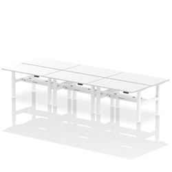 Air Back-to-Back 1400 x 800mm Height Adjustable 6 Person Office Bench Desk White Top with Cable Ports White Frame