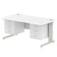 Impulse 1600 x 800mm Straight Desk White Top Silver Cable Managed Leg 2 x 3 Drawer Fixed Pedestal