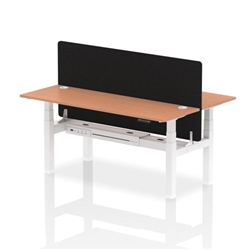 Air Back-to-Back 1800 x 600mm Height Adjustable 2 Person Bench Desk Beech Top CP White Frame with Black Straight Screen