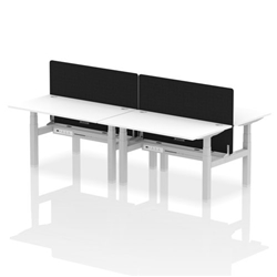 Air Back-to-Back 1400 x 800mm Height Adjustable 4 Person Bench Desk White Top CP Silver Frame with Black Straight Screen