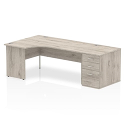 Impulse 1800mm Left Crescent Desk Grey Oak Top Panel End Leg + Desk High Ped