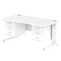 Impulse 1600 x 800mm Straight Desk White Top White Cable Managed Leg 2 x 3 Drawer Fixed Pedestal