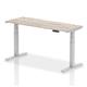 Air 1600 x 600mm Height Adjustable Desk Grey Oak Top Cable Ports Silver Leg